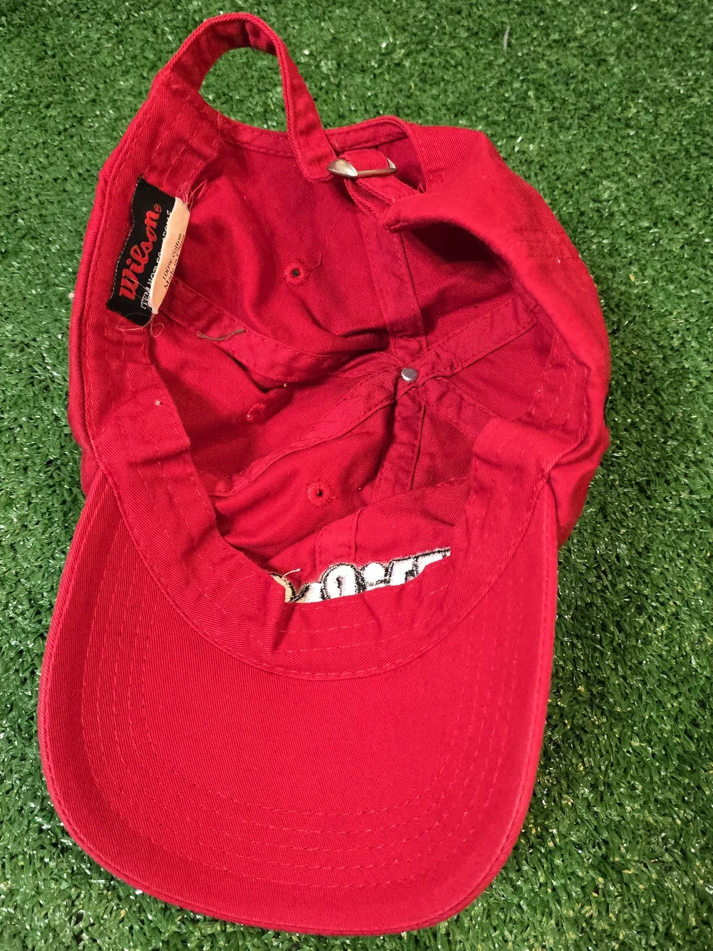 Rare Vintage Wilson Red Cap Hat Embroidered Script Logo Promo
